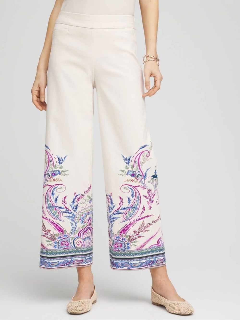 Chico’s Brigitte Wide Leg Crop Pants NWT Size 14 Paisley Print Pull On